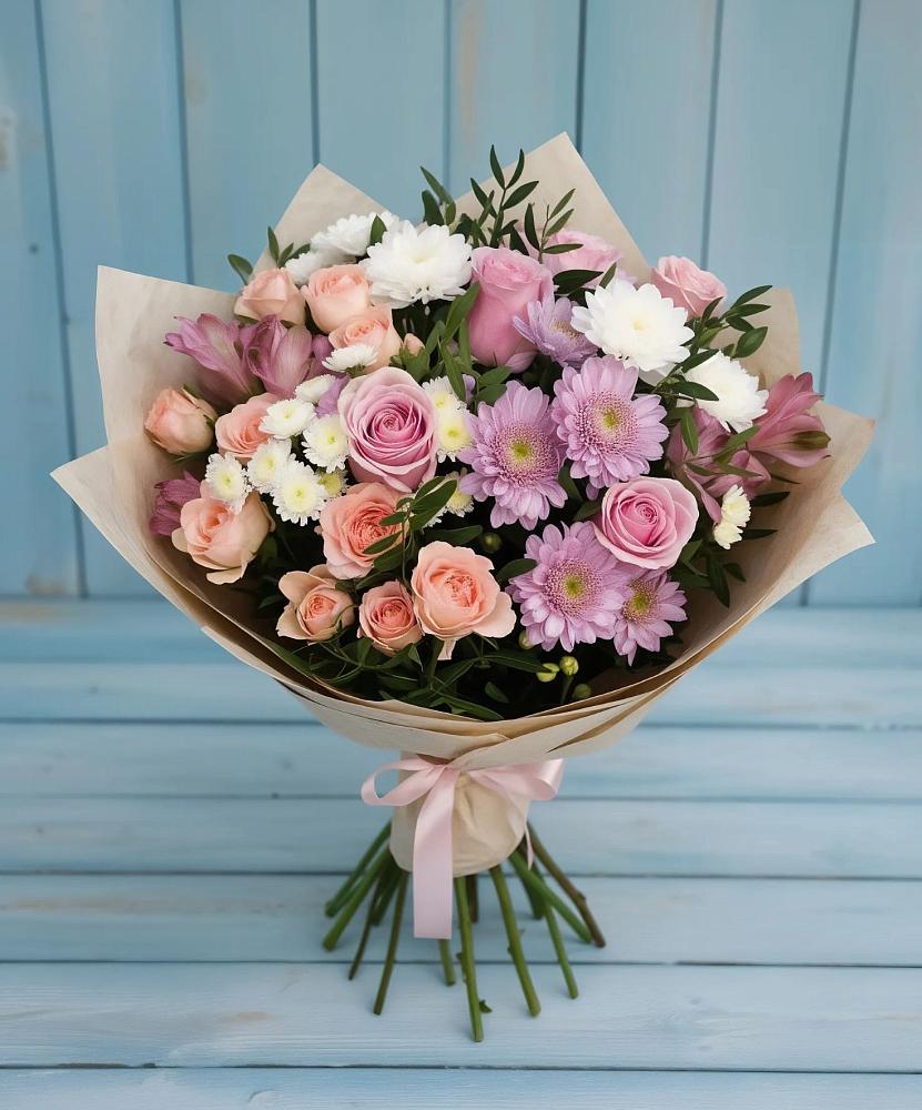 Букет цветов из: Хризантемы, Розы и Альстромерии в Первомайском Забайкальского края
