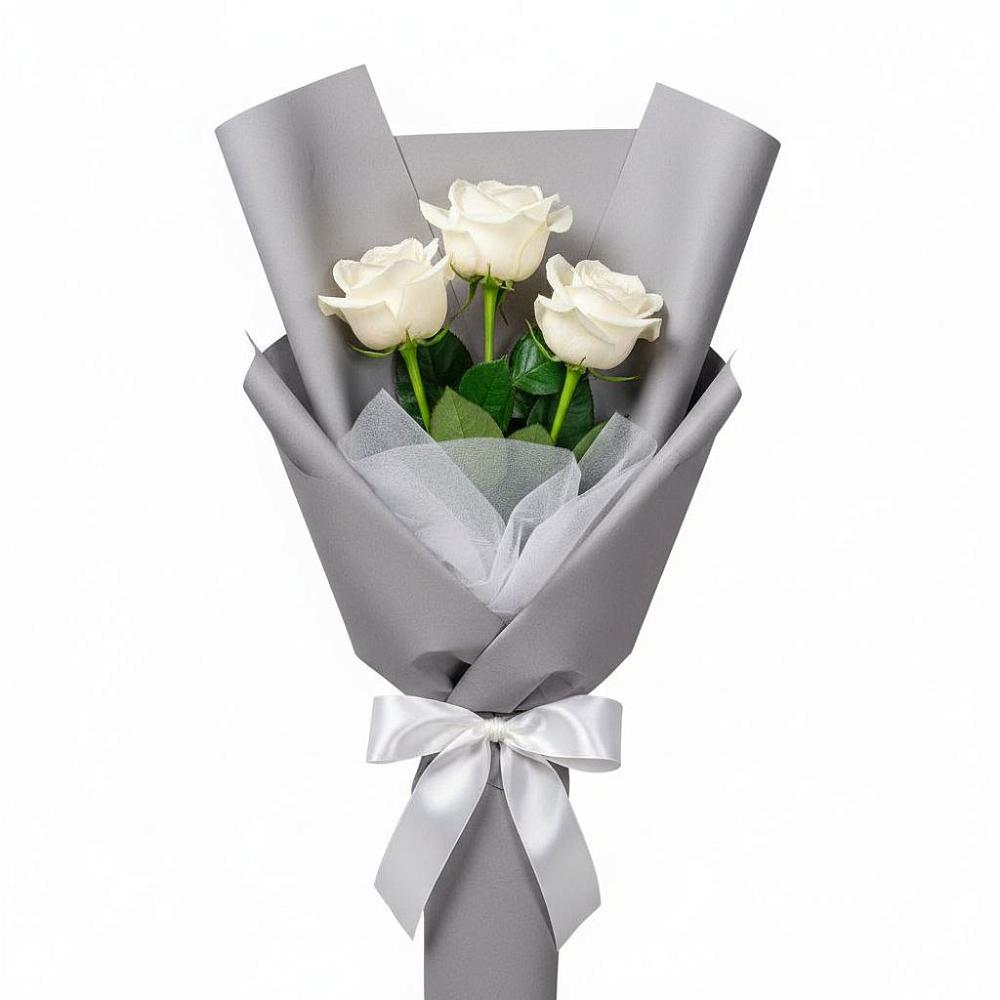 Букет 3 белые розы в Первомайском Забайкальского края