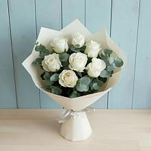 Букет Белые розы в Эвкалипте в Первомайском Забайкальского края
