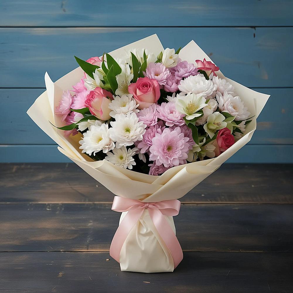 Букет цветов из: Хризантемы, Альстромерии и Розы в Первомайском Забайкальского края